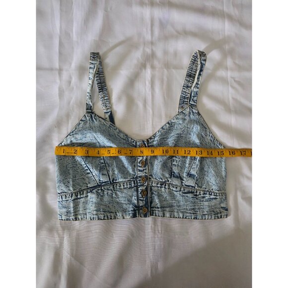 Live 4 Truth Stone Wash Shirred Back Button Front Denim Bralette Cropped Top L - Picture 9 of 12